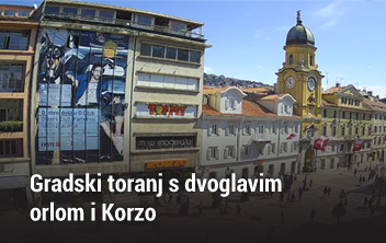 Gradski toranj s dvoglavim orlom i Korzo