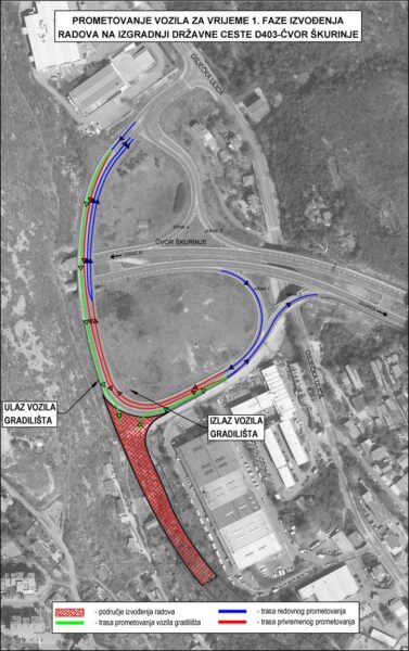 Privremena signalizacija-D403 Cvor Skurinj trasa prometovanja