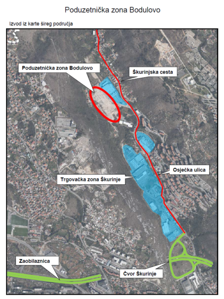 Poduzetnička zona Bodulovo - izvod iz karte šireg područja