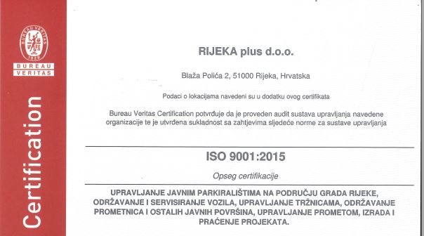 TD Rijeka plus d.o.o. dobitnik certifikata sustava kvalitete ISO 9001 2015