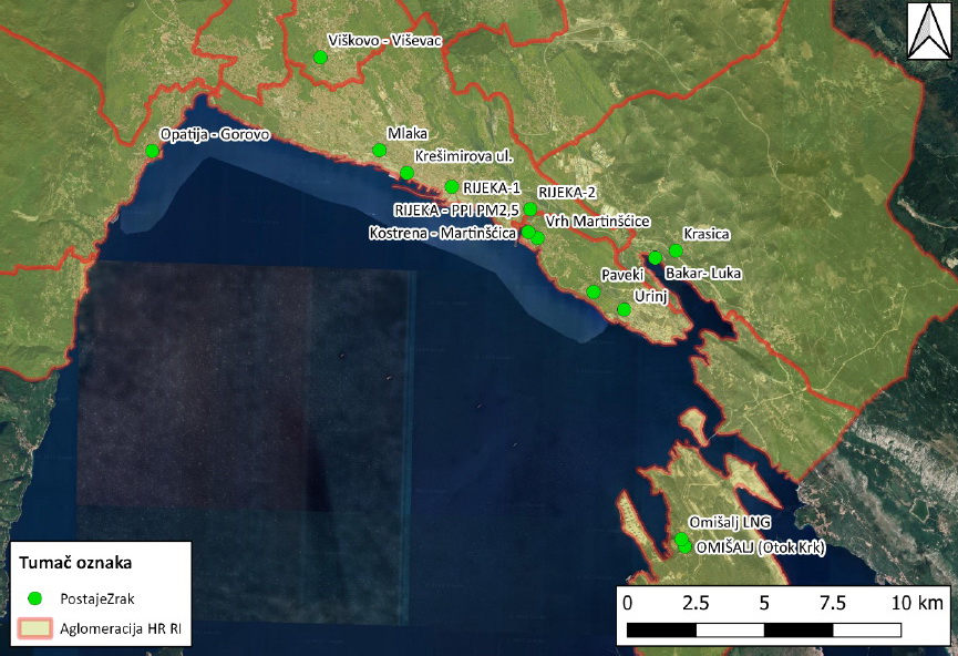 Lokacije mjernih postaja za praćenje kvalitete zraka na područje aglomeracije Rijeka