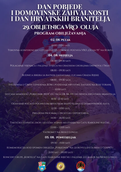 Program svečanog obilježavanja 29. obljetnice VRO Oluja Rijeka