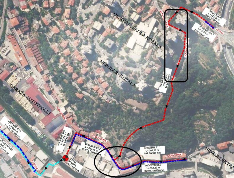 Shema lokacije radova u Vodovodnoj ulici i ulici Ante Kovacica