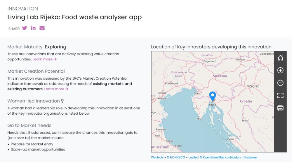 Innovation radar Innovation Living Lab Rijeka Food waste analyser app