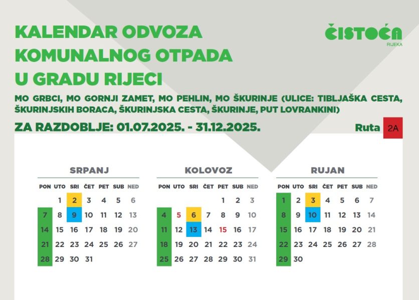 Kalendar za odvoz komunalnog otpada