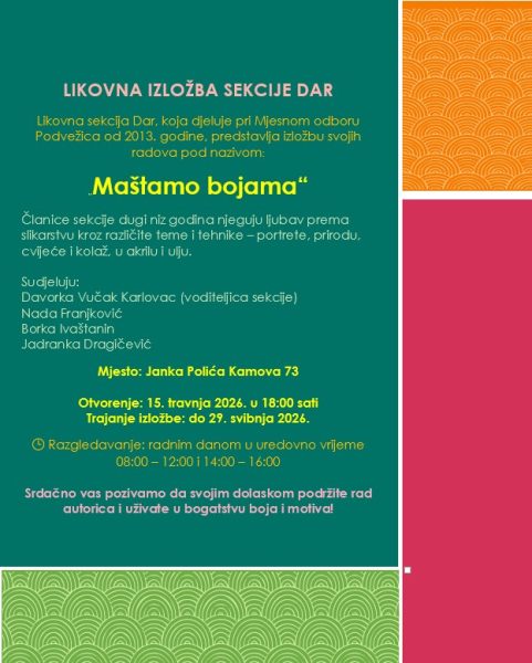 Raspis za otvorenje izložbe likovne sekcije Dar - Maštamo bojama