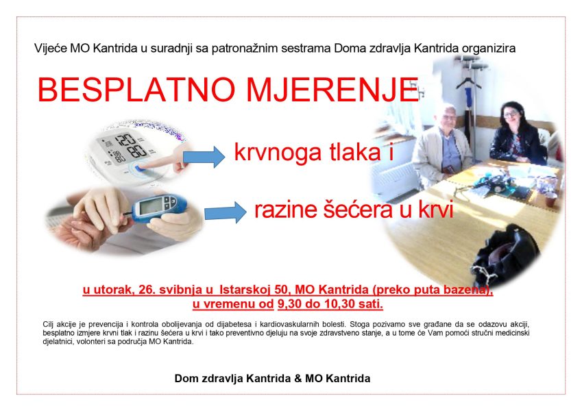 PLAKAT - Obavijest za građanstvo za mjerenje krvnoga tlaka